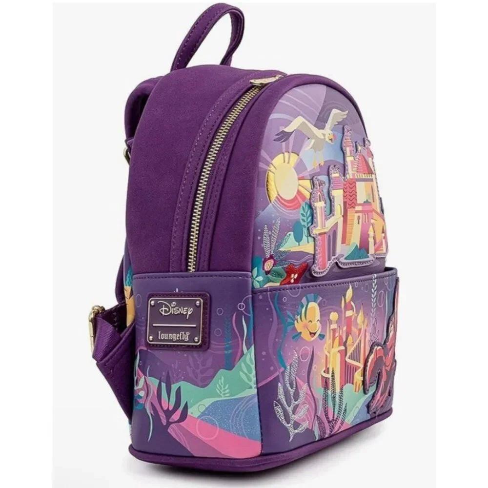 Loungefly Disney Little Mermaid Ariel Castle Backpack Sebastian Flounder Scuttle